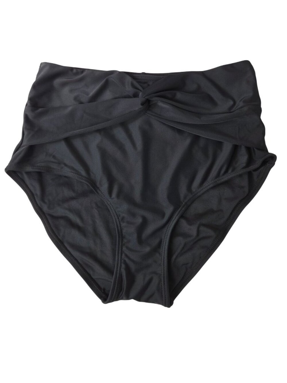 Womens Med High-Waisted Tummy Control Black Bikini Bottoms Knot Detail Beach